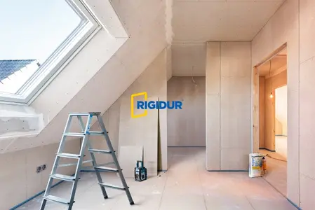 Verarbeitung von Rigidur Gipsfaserplatten an Wand, Decke und Dach