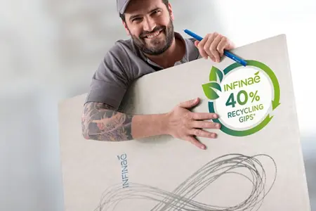 Rigips Infinaé – Die Bauplatte mit 40 % Recyclinggips