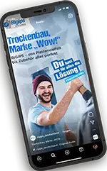 Ein Smartphone auf dem die Rigips Webseite zu sehen ist