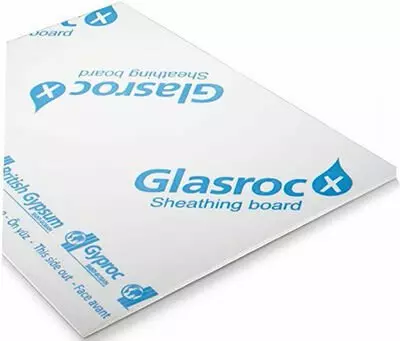 Außenwände GlasrocX packshot Abbildung GlasrocX weiße Wand mit Glasroc aufdruck